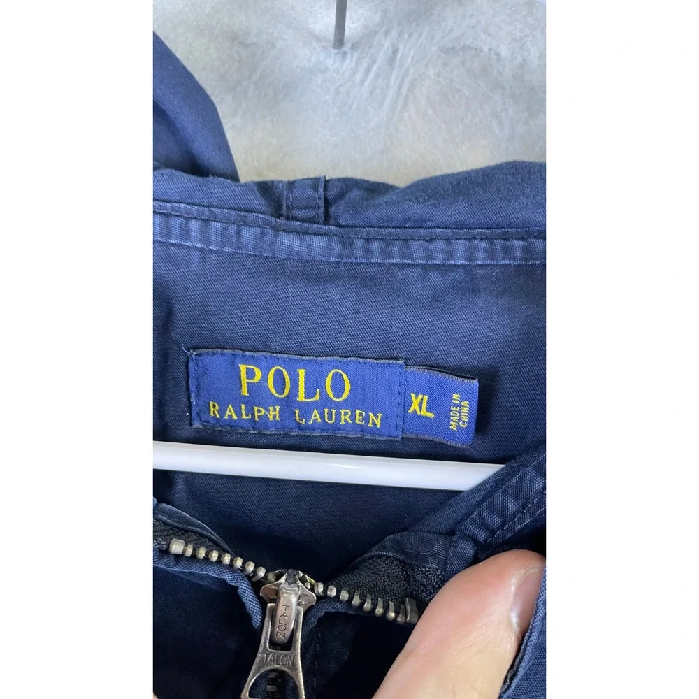 Polo Ralph Lauren Jacket Mens XL Navy Blue Excellent Hooded Cotton Windbreaker
